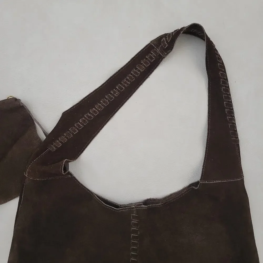 Haute Hippie 100% Leather Festival Boho Suede Hobo Brown Purse Bag Wallet